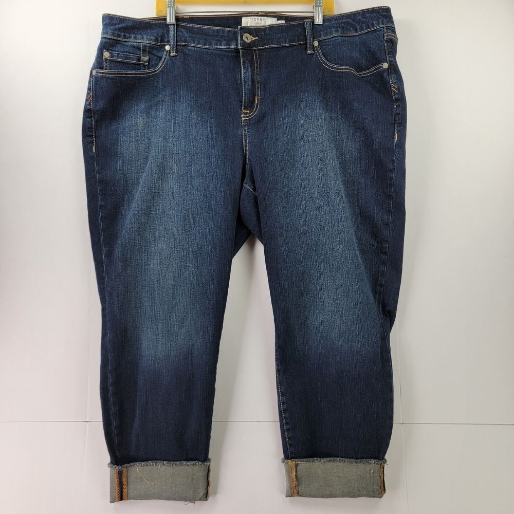 Torrid Jeans Womens 24 First at Fit Pockets Dark Wash Boyfriend Raw Hem Crop